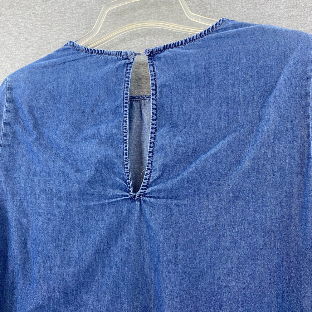Express‎ Embroidered Denim Bell Sleeve Boho Blue Floral Ruffle Flare Long Sleeve - Picture 6 of 8